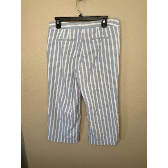 Eliane Rose womens Blue White Striped Cropped Pants 10 linen pockets wide leg - Picture 4 of 7